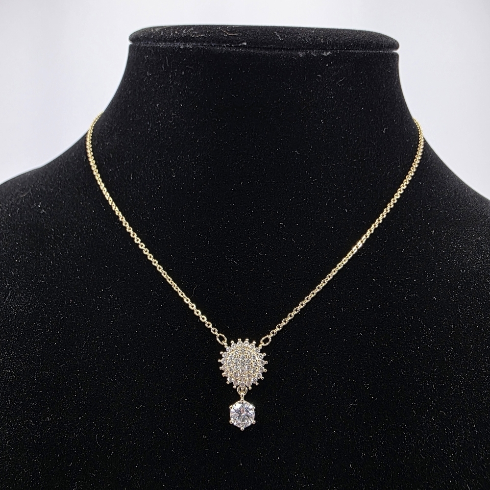 Simulated Diamond Halo Drop Necklace